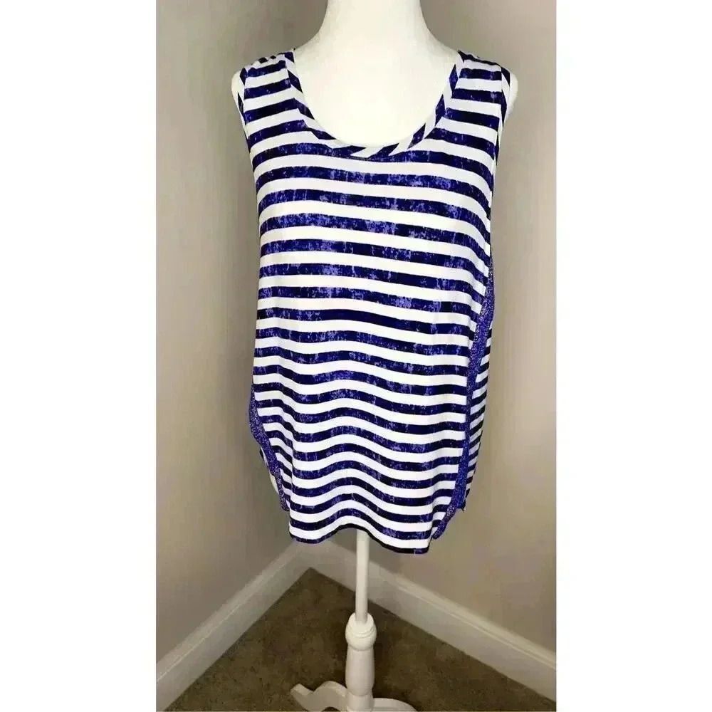 Kate & Sam Women's Striped Sleeveless Tank Top Blue White Petites M